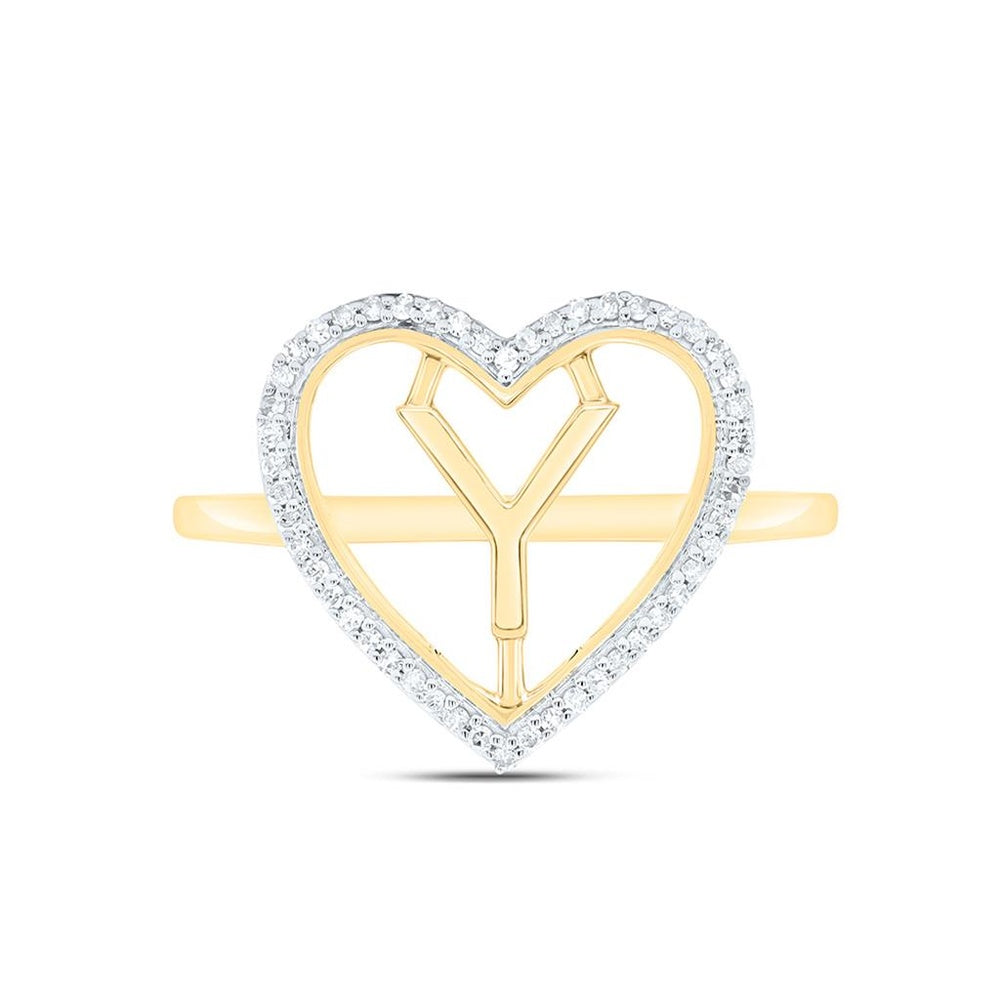 Yellow Gold Diamond Initial Y Ring - 1/10 Carat Total Diamond Weight