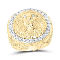 Yellow Gold Diamond Lion Ring - 7/8 Carat Total Diamond Weight