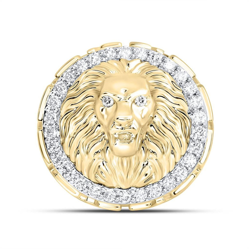 Yellow Gold Diamond Lion Ring - 7/8 Carat Total Diamond Weight