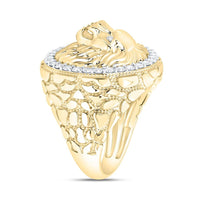 Yellow Gold Diamond Lion Ring - 7/8 Carat Total Diamond Weight