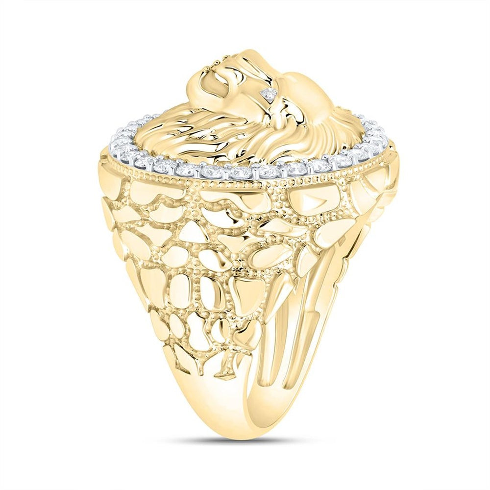 Yellow Gold Diamond Lion Ring - 7/8 Carat Total Diamond Weight