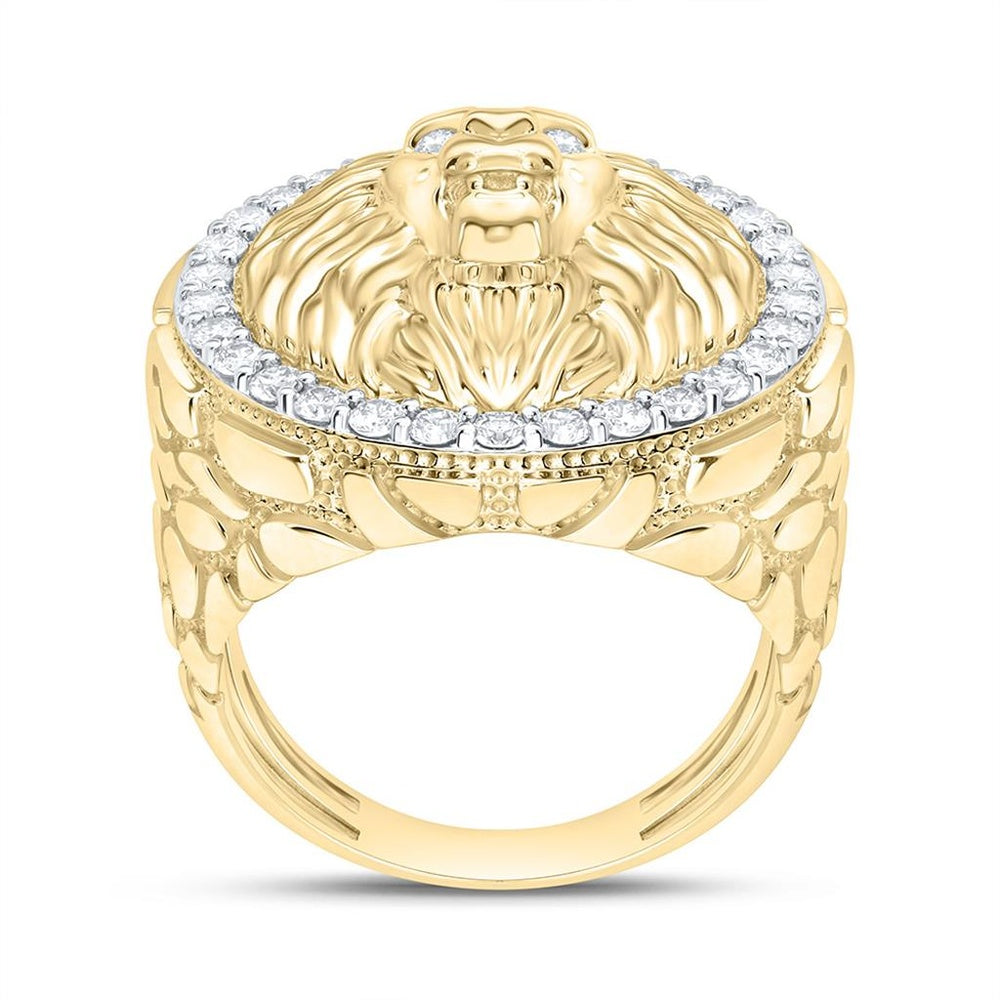 Yellow Gold Diamond Lion Ring - 7/8 Carat Total Diamond Weight