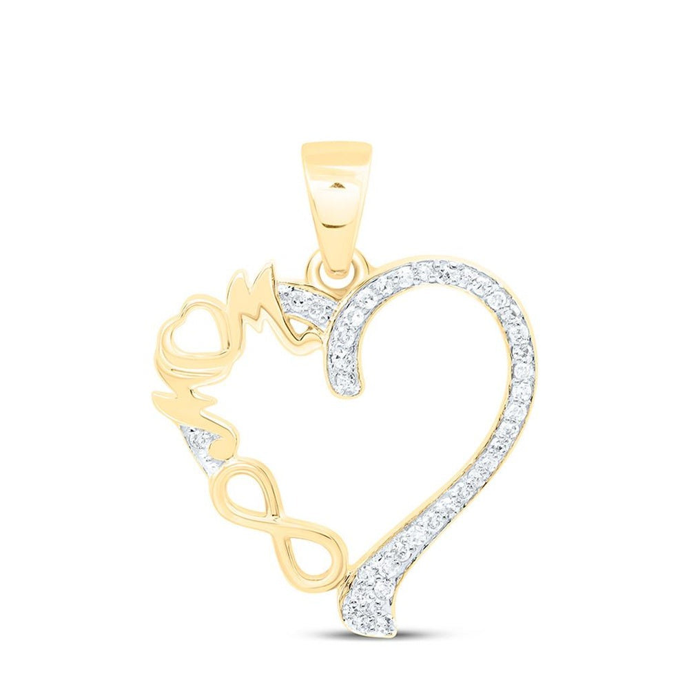 Yellow Gold Diamond Mom Heart Pendant - 1/10 Carat Total Diamond Weight