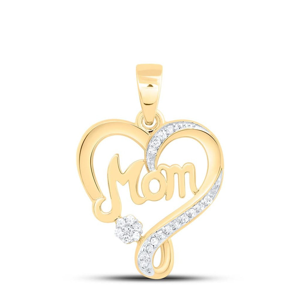 Yellow Gold Diamond Mom Heart Pendant - 1/12 Carat Total Diamond Weight