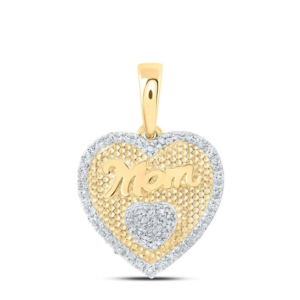 Yellow Gold Diamond Mom Heart Pendant - 1/5 Carat Total Diamond Weight