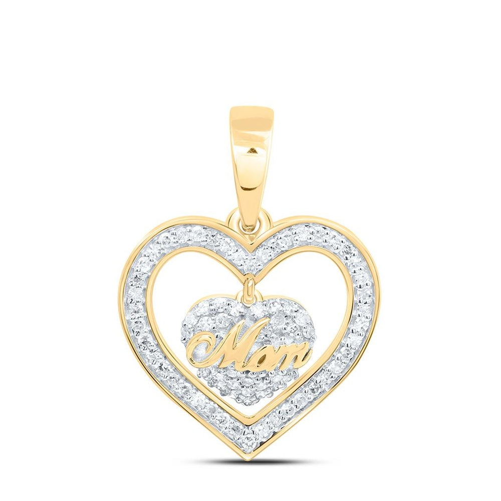 Yellow Gold Diamond Mom Heart Pendant - 1/5 Carat Total Diamond Weight