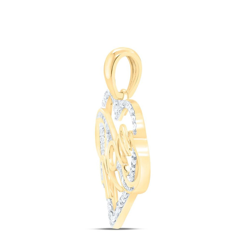 Yellow Gold Diamond Mom Heart Pendant - 1/6 Carat Total Diamond Weight