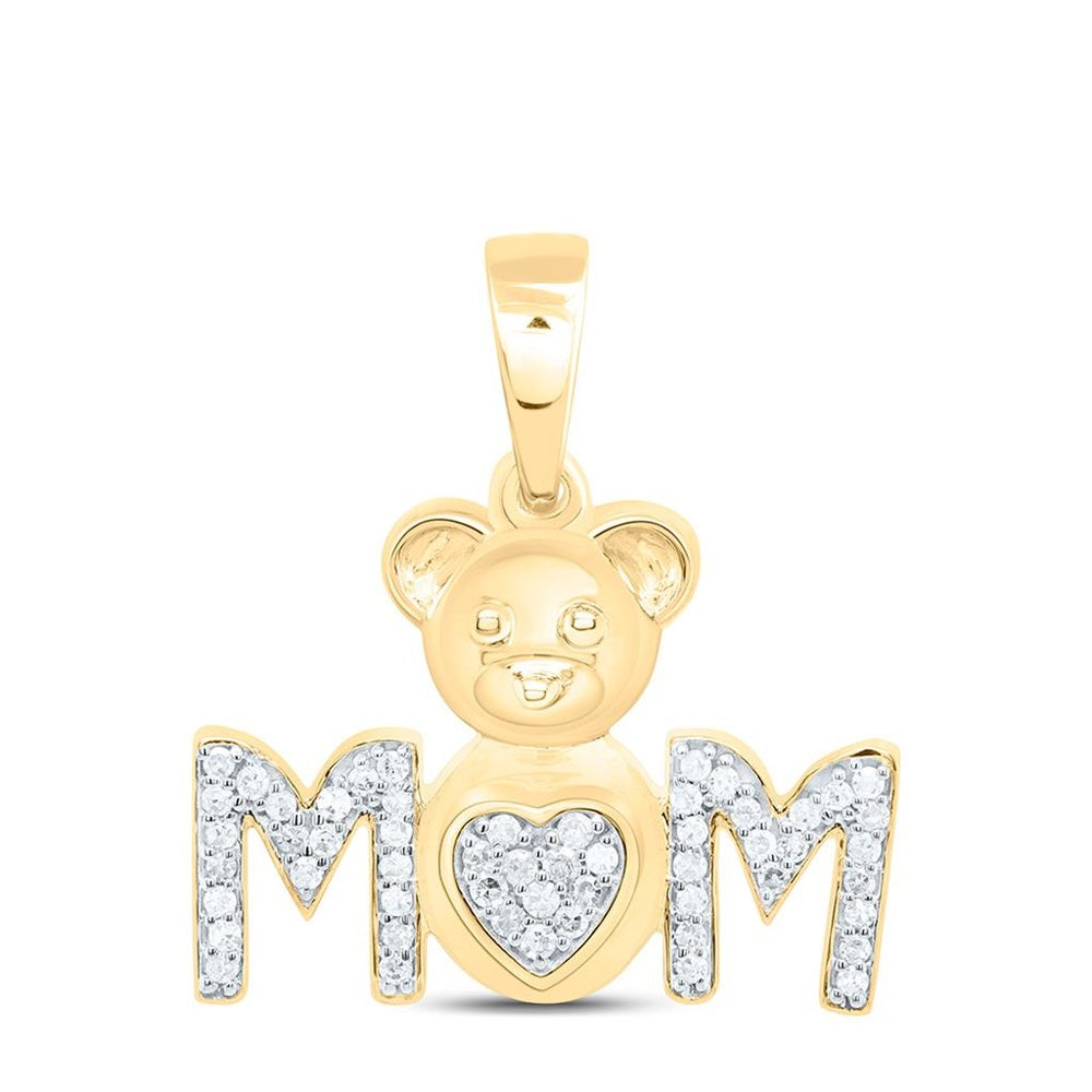 Yellow Gold Diamond Mom Heart Pendant - 1/6 Carat Total Diamond Weight