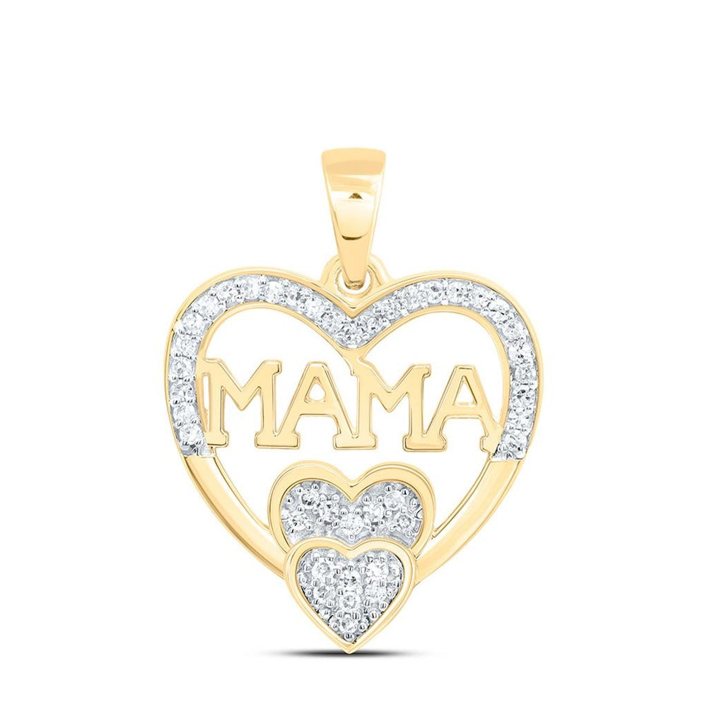 Yellow Gold Diamond Mom Heart Pendant - 1/8 Carat Total Diamond Weight