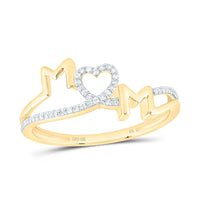 Yellow Gold Diamond Mom Heart Ring - 1/10 Carat Total Diamond Weight