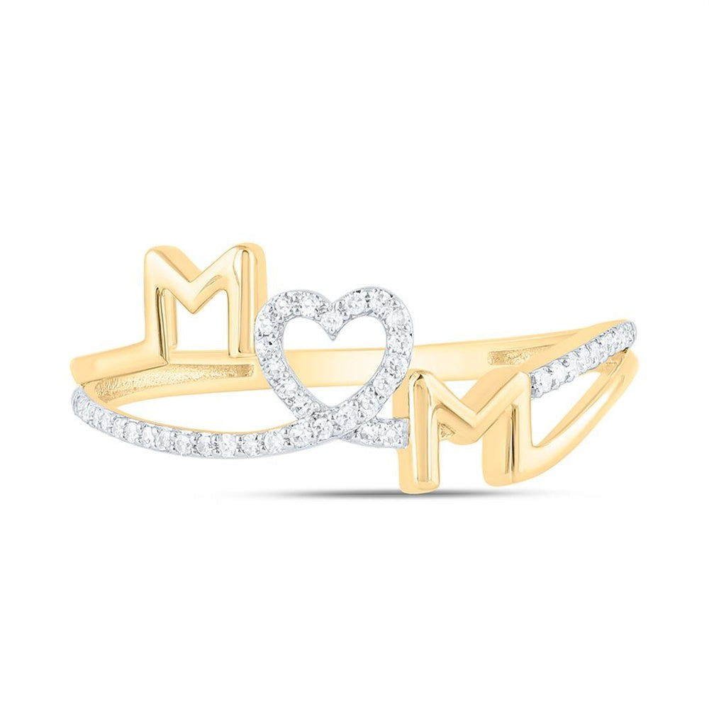 Yellow Gold Diamond Mom Heart Ring - 1/10 Carat Total Diamond Weight