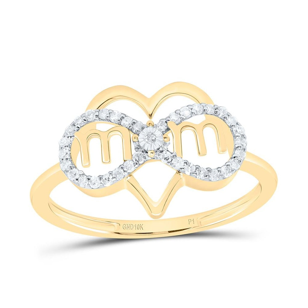 Yellow Gold Diamond Mom Heart Ring - 1/6 Carat Total Diamond Weight