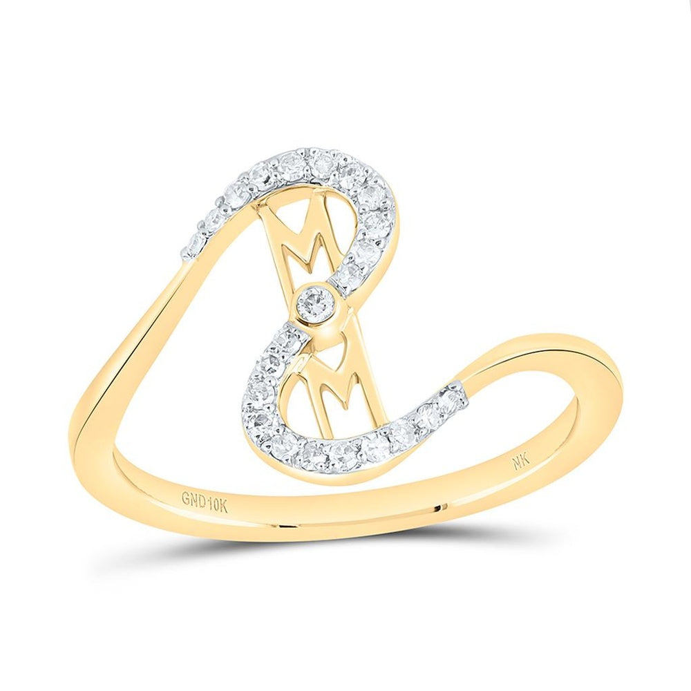 Yellow Gold Diamond Mom Heart Ring - 1/8 Carat Total Diamond Weight