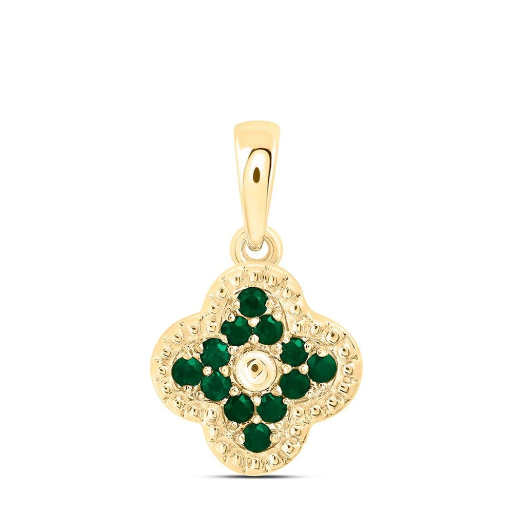 Yellow Gold Emerald Clover Pendant - 1/5 Carat Total Diamond Weight