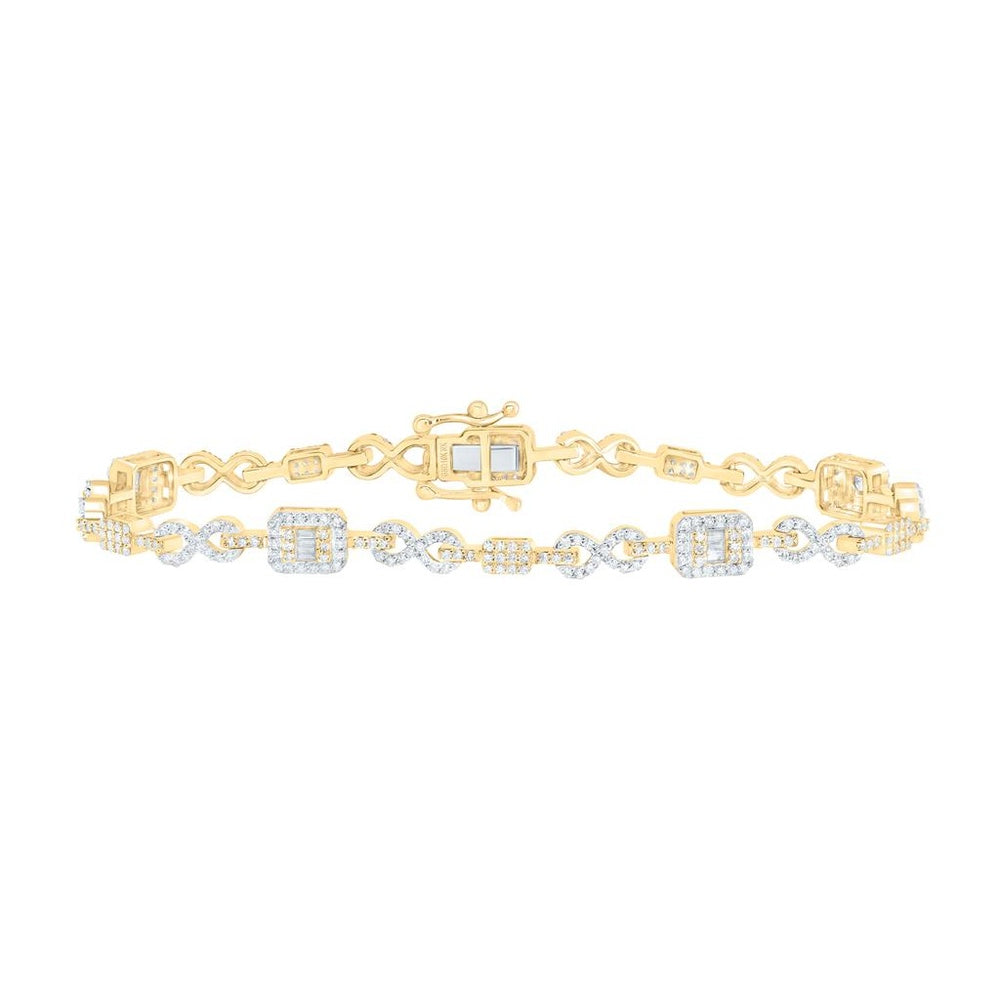 Yellow Gold Emerald Diamond 7-Inch Bracelet - 1 1/2 Carat Total Gemstone Weight