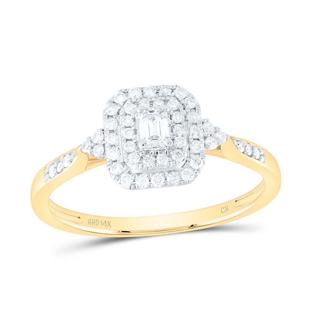 Yellow Gold Emerald Diamond Engagement Ring - 1/3 Carat Total Gemstone Weight