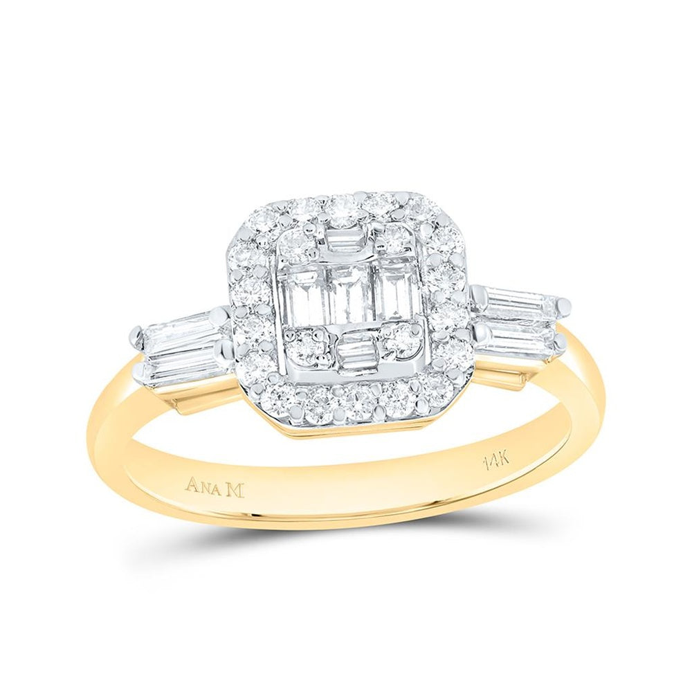 Yellow Gold Emerald Diamond Ring - 1/2 Carat Total Diamond Weight