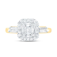 Yellow Gold Emerald Diamond Ring - 1/2 Carat Total Diamond Weight