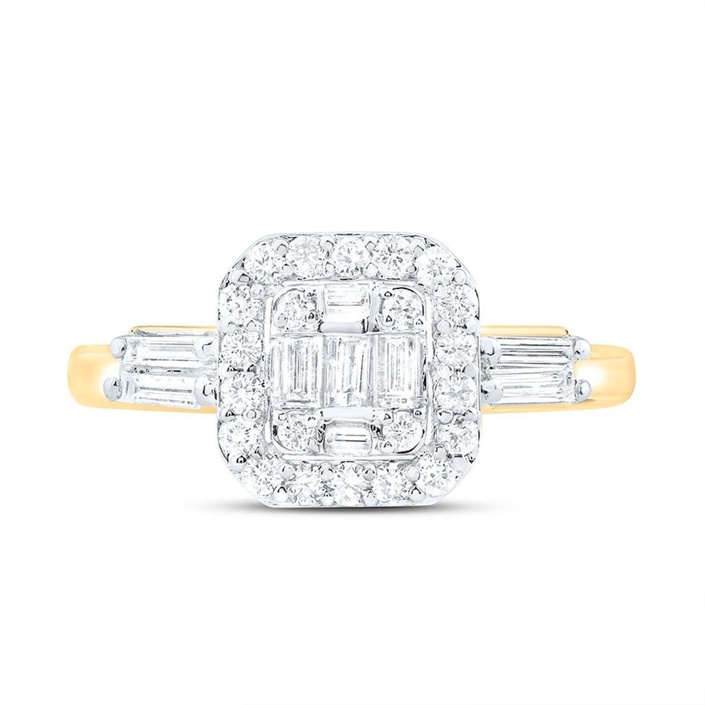 Yellow Gold Emerald Diamond Ring - 1/2 Carat Total Diamond Weight