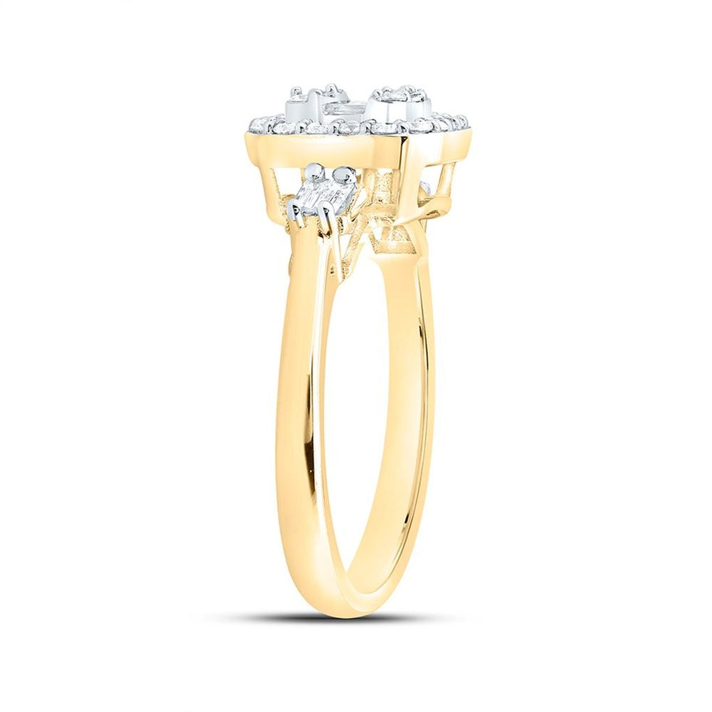 Yellow Gold Emerald Diamond Ring - 1/2 Carat Total Diamond Weight