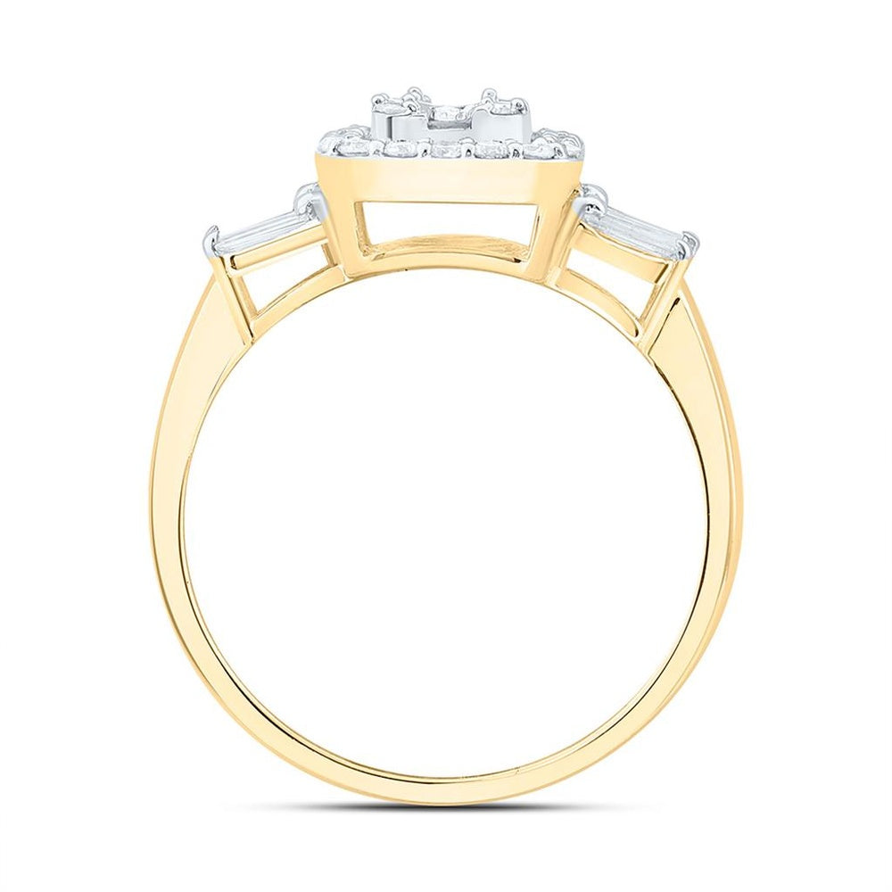 Yellow Gold Emerald Diamond Ring - 1/2 Carat Total Diamond Weight