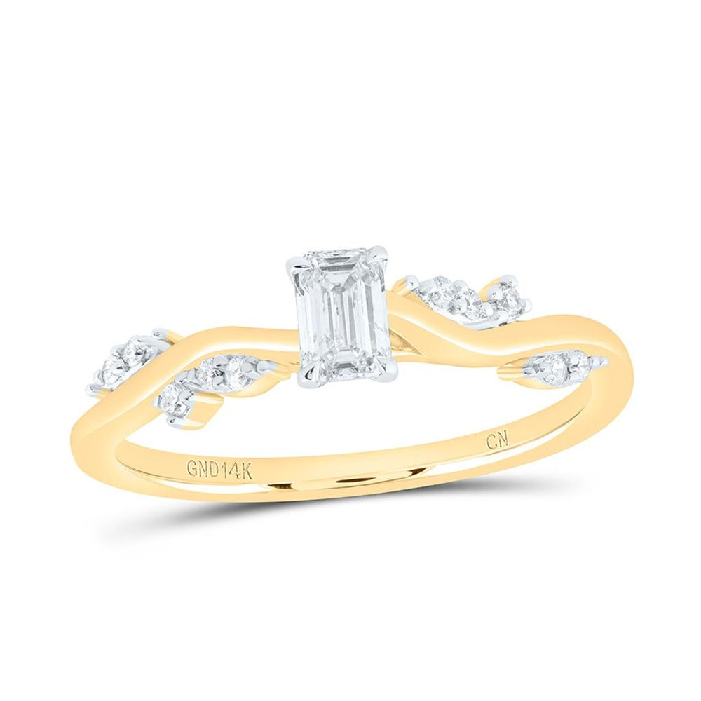 Yellow Gold Emerald Diamond Ring - 3/8 Carat Total Gemstone Weight