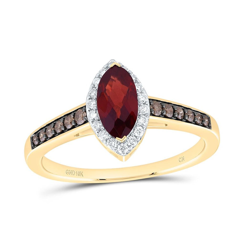 Yellow Gold Marquise Brown and White Diamond Ring - 1/4 Carat Total Gemstone Weight
