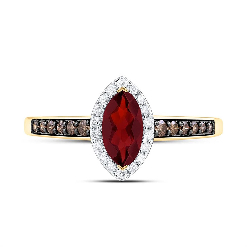 Yellow Gold Marquise Brown and White Diamond Ring - 1/4 Carat Total Gemstone Weight