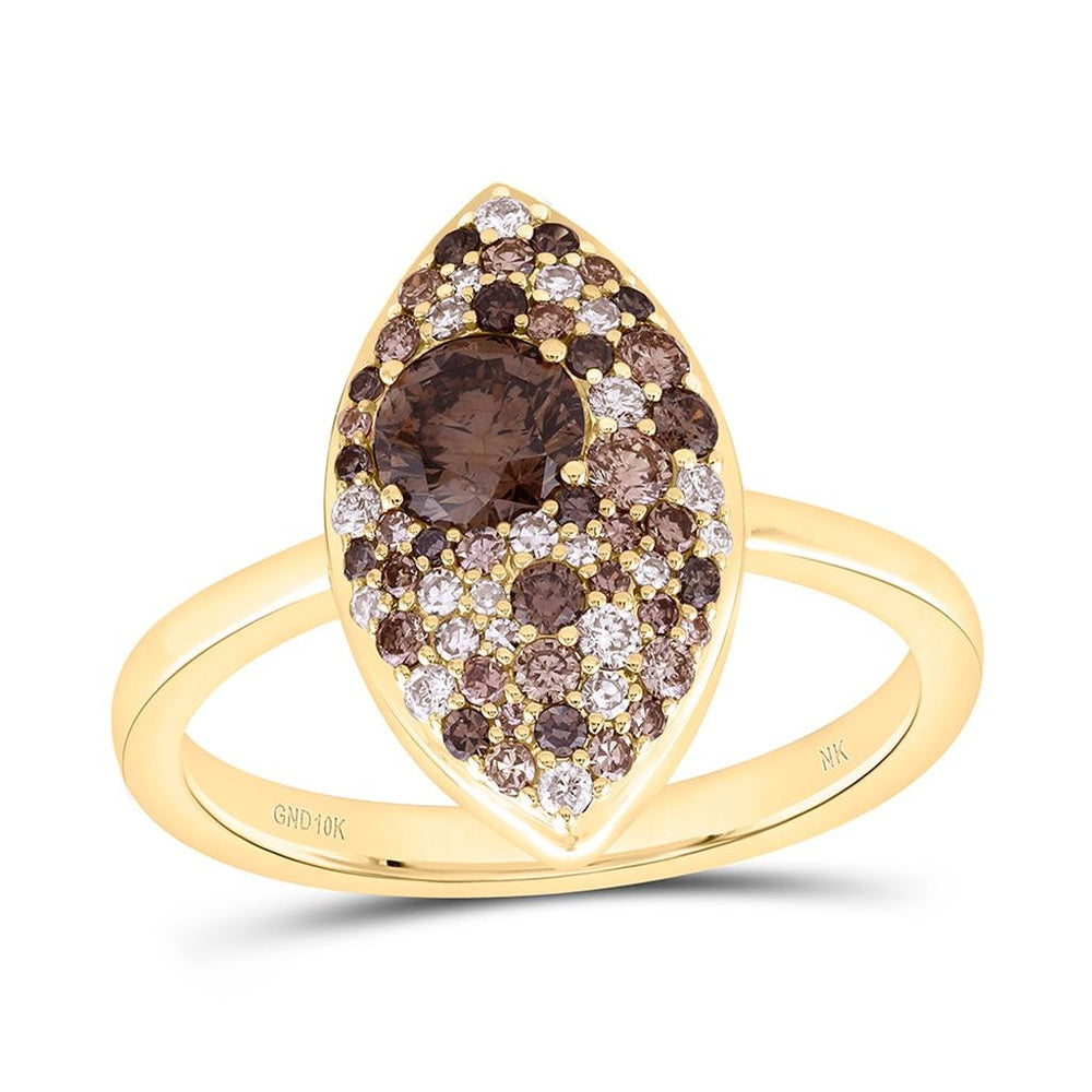Yellow Gold Marquise Brown and White Diamond Ring - 1 Carat Total Diamond Weight