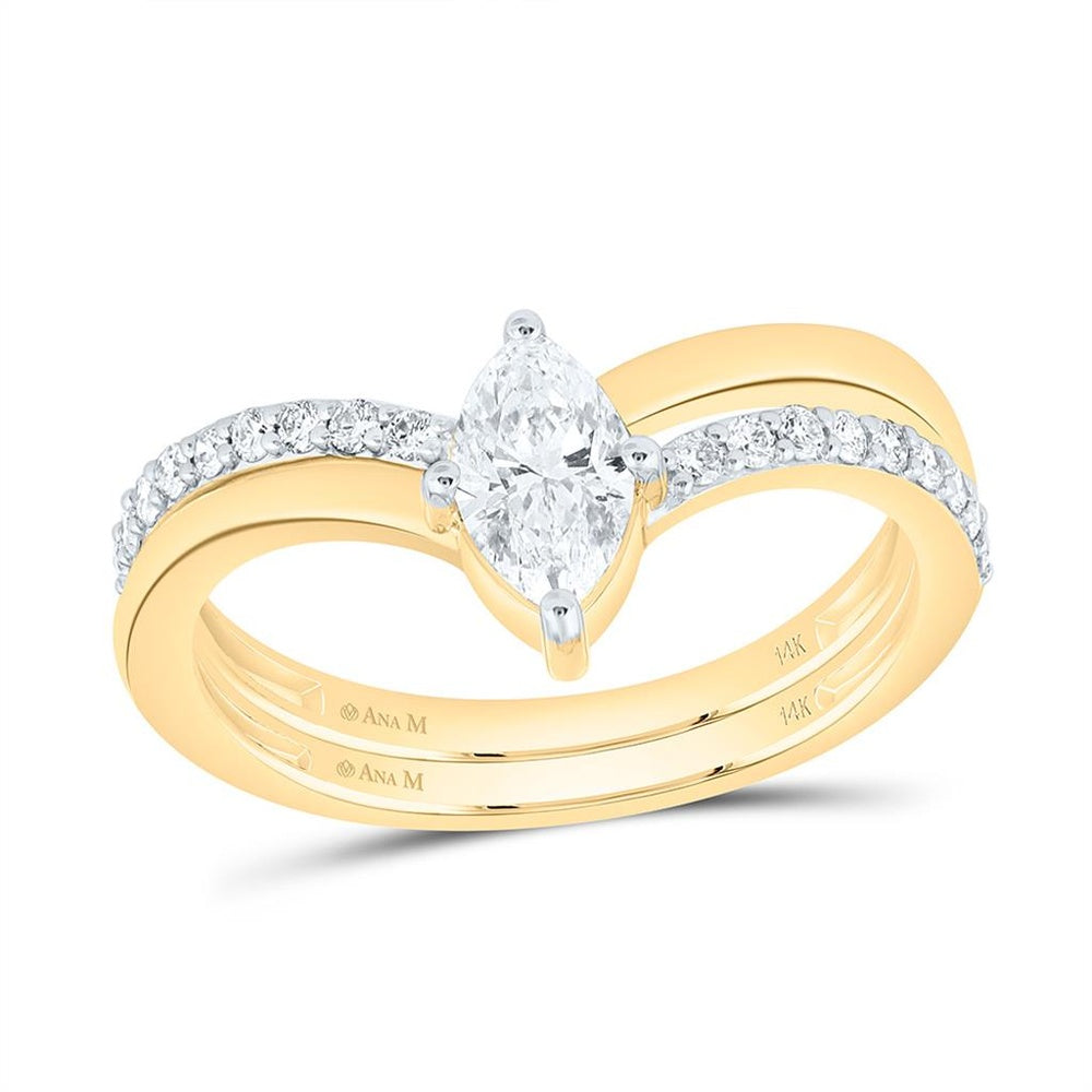 Yellow Gold Marquise Diamond Bridal Ring Set - 5/8 Carat Total Diamond Weight