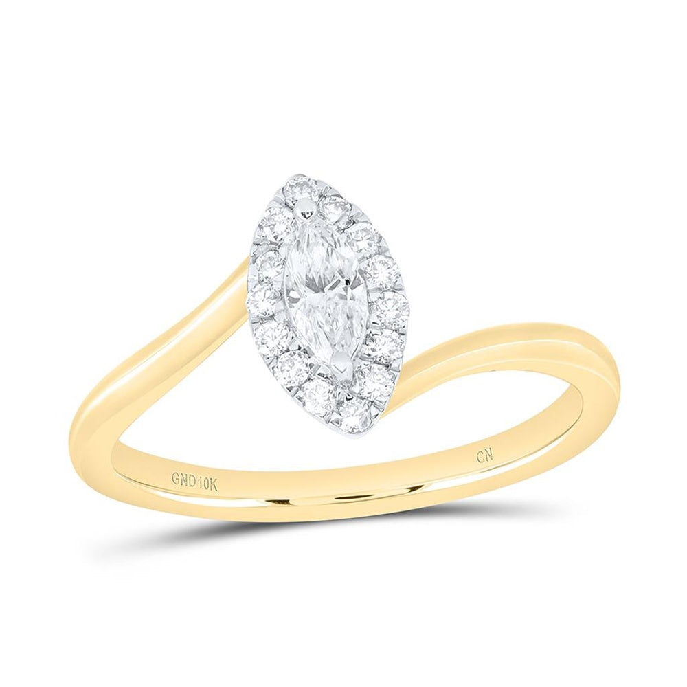 Yellow Gold Marquise Diamond Ring - 1/3 Carat Total Diamond Weight