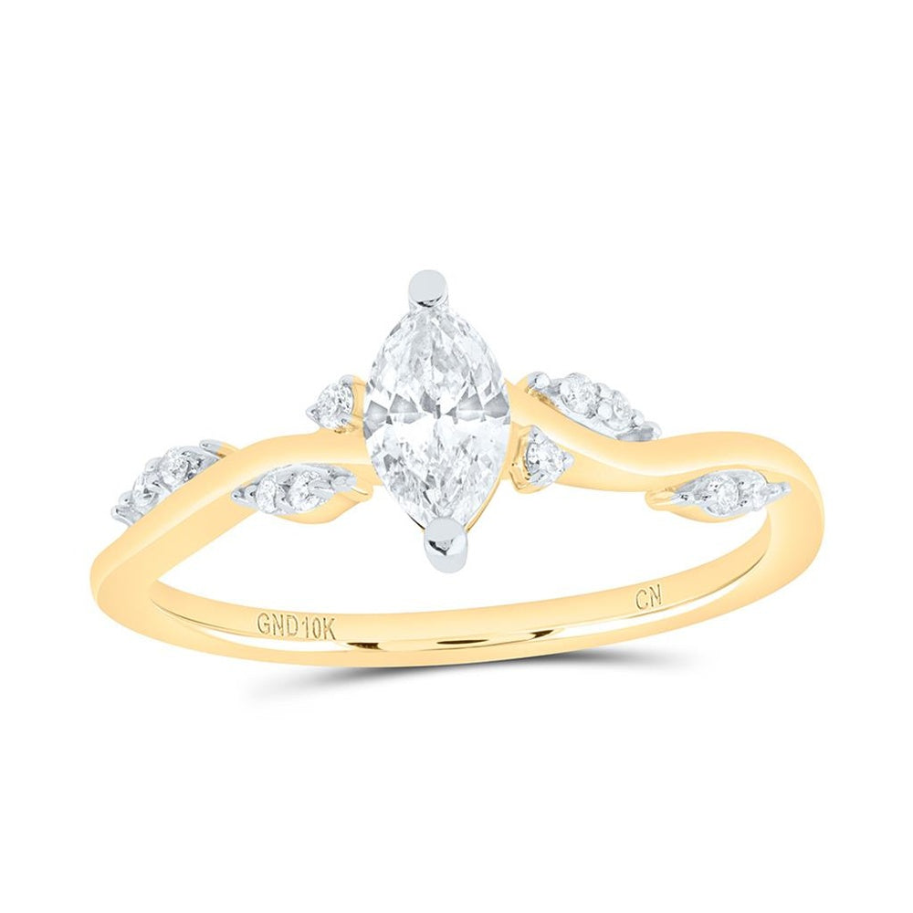 Yellow Gold Marquise Diamond Ring - 3/8 Carat Total Diamond Weight