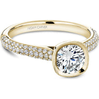 Yellow Gold Milgrain Bezel Triple-Row Pavé Round Cut Diamond Engagement Ring by Noam Carver<em> - Choose Your Center Diamond: 1 to 5 Carats, Sustainable Lab-Grown or Natural Earth-Mined</em>
