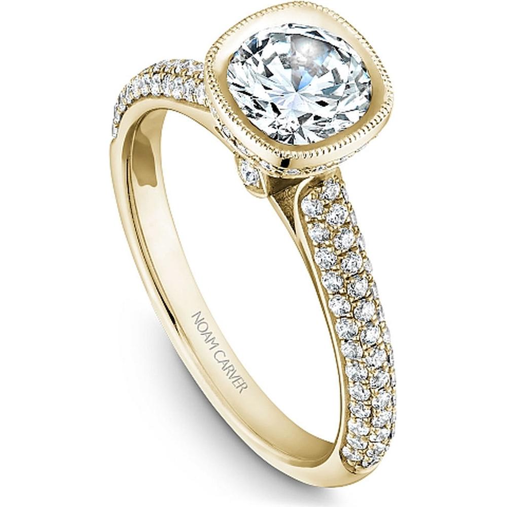 Yellow Gold Milgrain Bezel Triple-Row Pavé Round Cut Diamond Engagement Ring by Noam Carver<em> - Choose Your Center Diamond: 1 to 5 Carats, Sustainable Lab-Grown or Natural Earth-Mined</em>