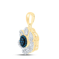 Yellow Gold Natural Diamond Blue Diamond Flower Pendant - 3/8 Carat Total Diamond Weight