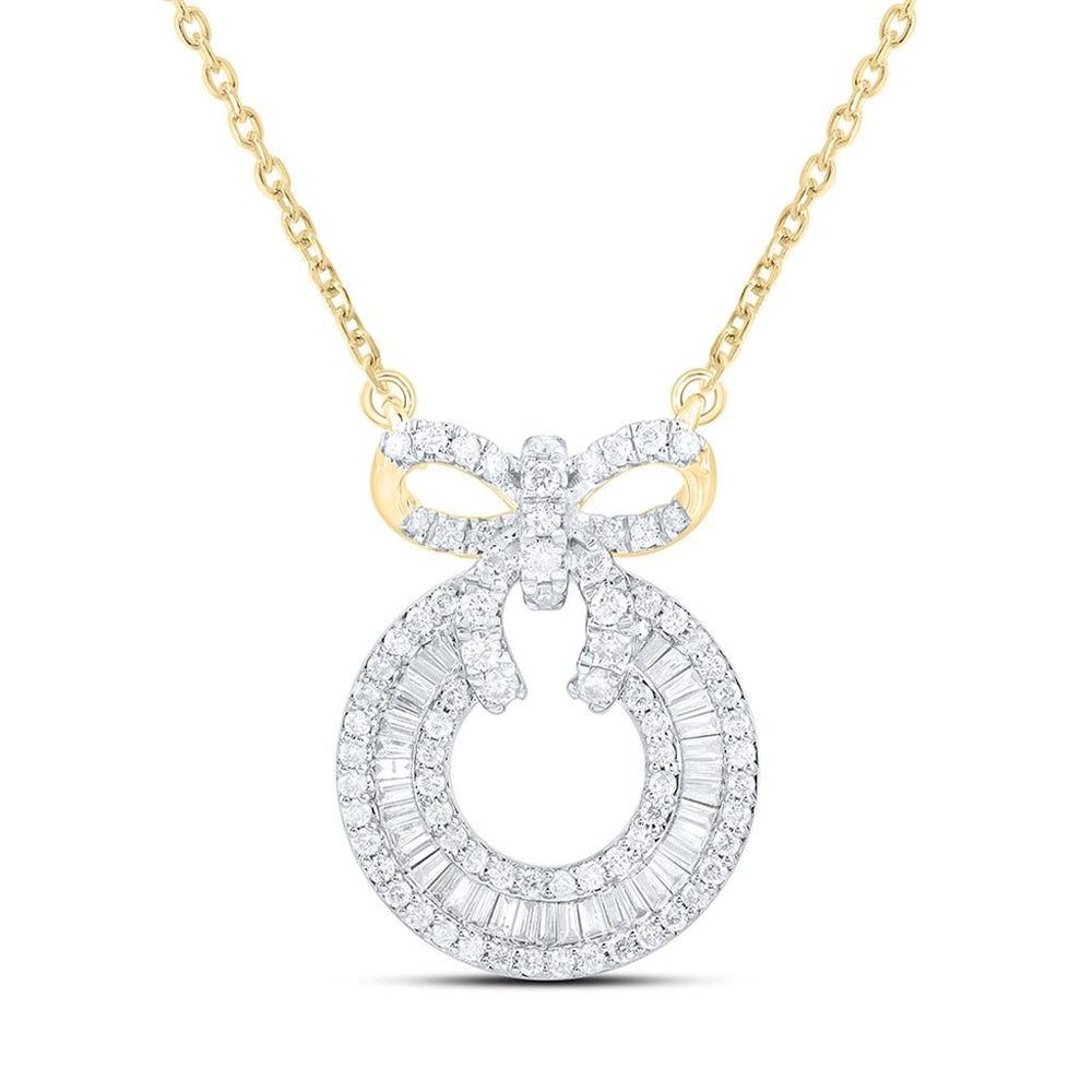 Yellow Gold Natural Diamond Bow Necklace (18 Inch) - 3/4 Carat Total Diamond Weight