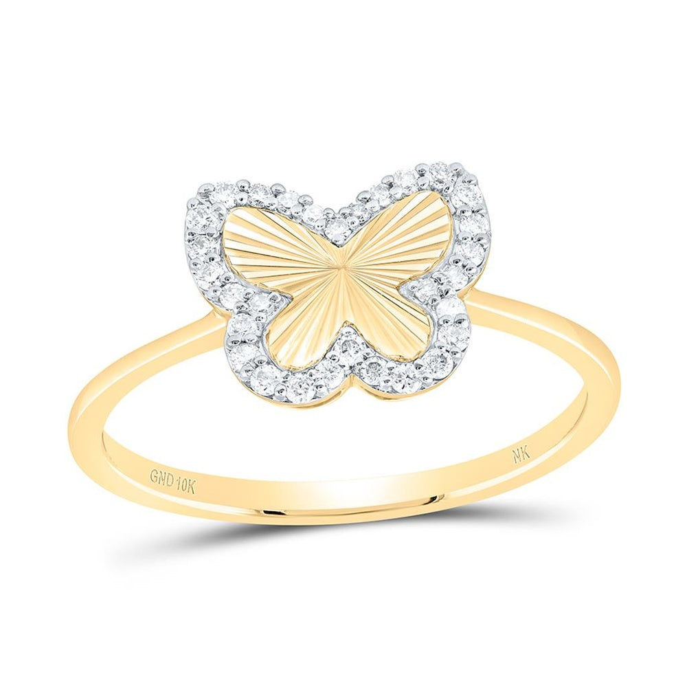Yellow Gold Natural Diamond Butterfly Ring - 1/5 Carat Total Diamond Weight