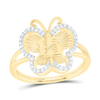 Yellow Gold Natural Diamond Butterfly Ring - 1/6 Carat Total Diamond Weight