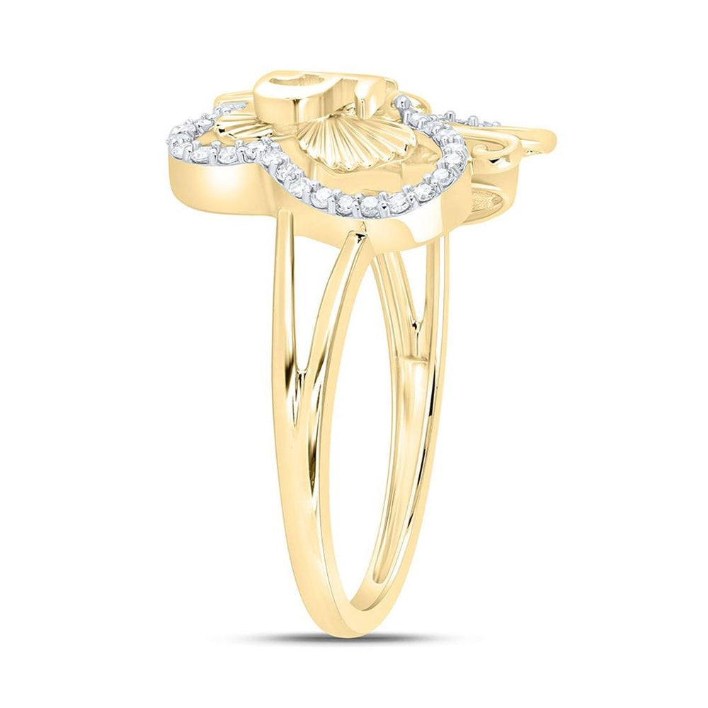 Yellow Gold Natural Diamond Butterfly Ring - 1/6 Carat Total Diamond Weight