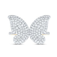 Yellow Gold Natural Diamond Butterfly Ring - 1 Carat Total Diamond Weight