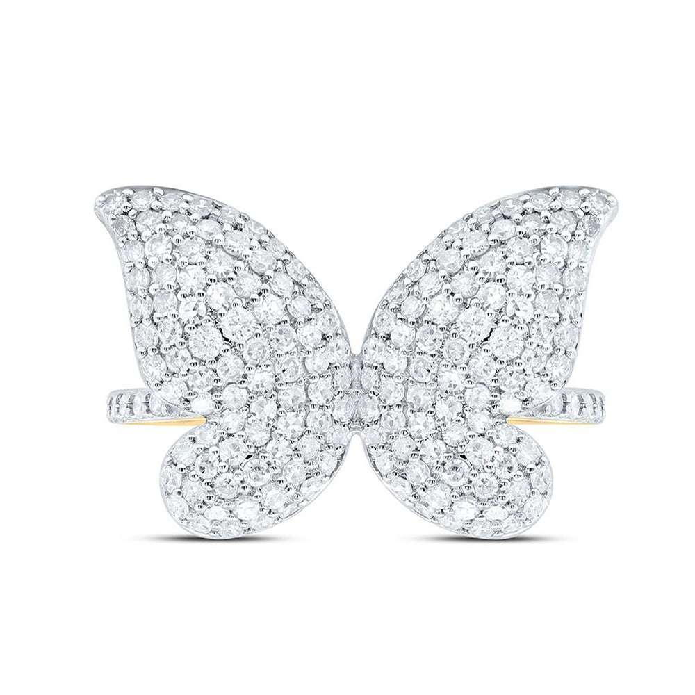 Yellow Gold Natural Diamond Butterfly Ring - 1 Carat Total Diamond Weight