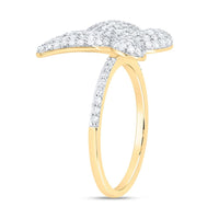 Yellow Gold Natural Diamond Butterfly Ring - 1 Carat Total Diamond Weight