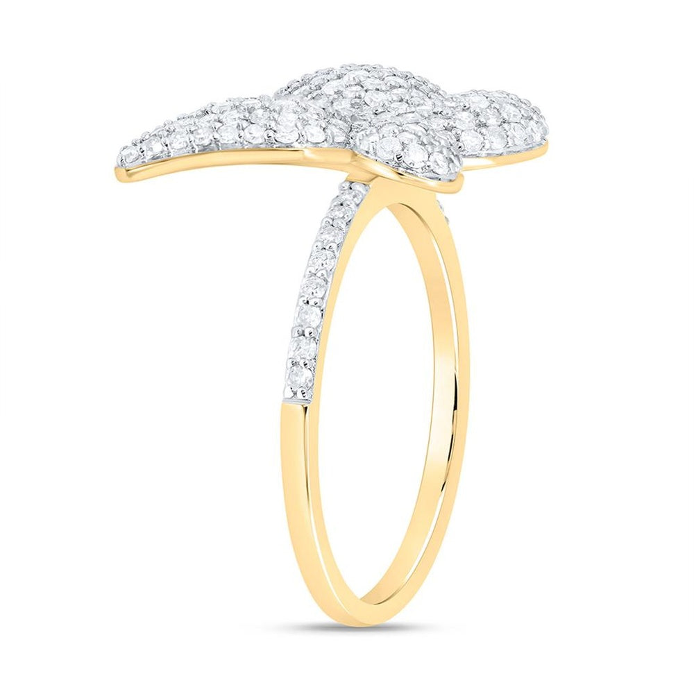 Yellow Gold Natural Diamond Butterfly Ring - 1 Carat Total Diamond Weight