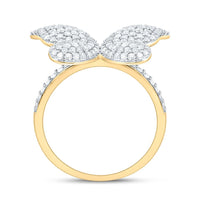 Yellow Gold Natural Diamond Butterfly Ring - 1 Carat Total Diamond Weight