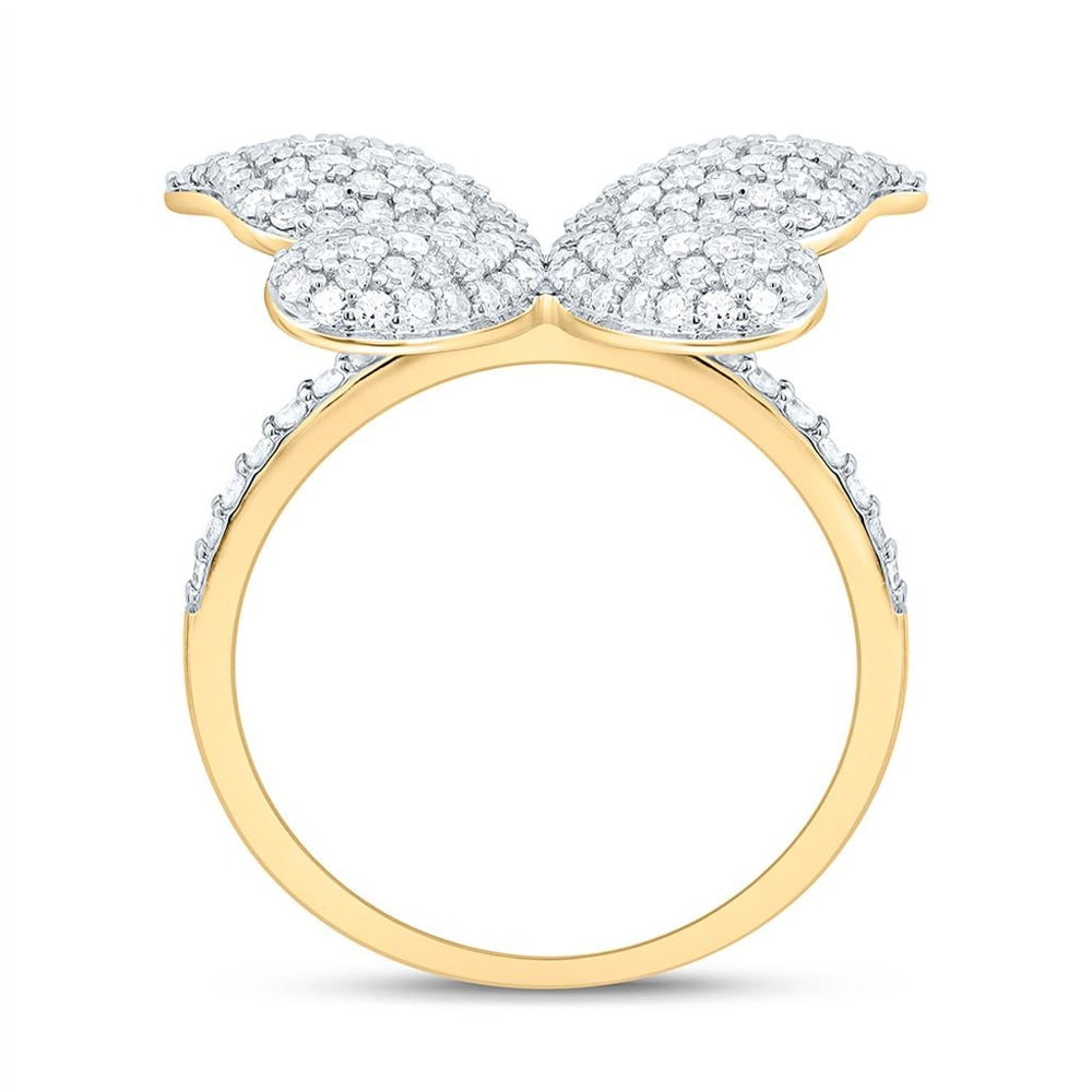 Yellow Gold Natural Diamond Butterfly Ring - 1 Carat Total Diamond Weight