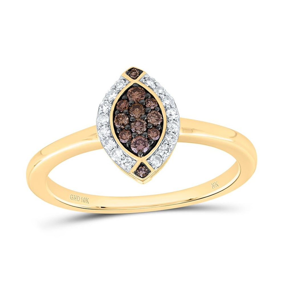 Yellow Gold Natural Diamond Cognac Natural Marquise Ring - 1/5 Carat Total Diamond Weight