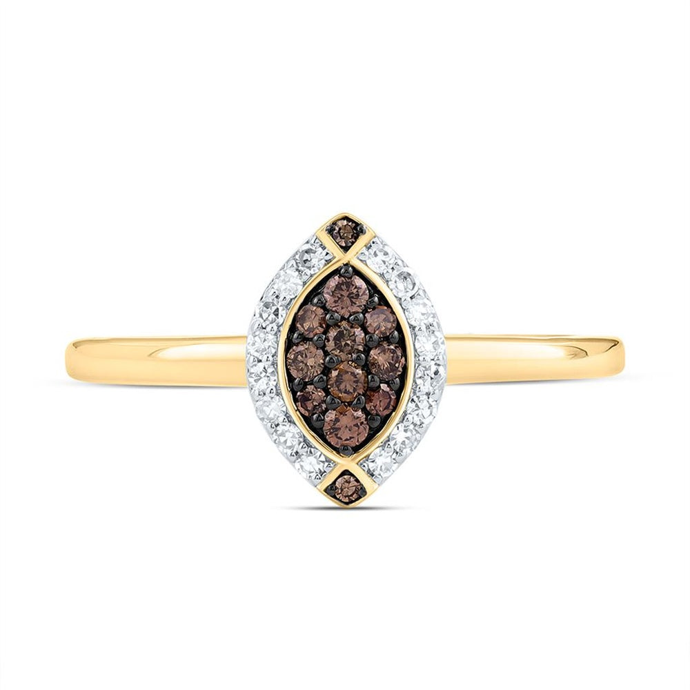 Yellow Gold Natural Diamond Cognac Natural Marquise Ring - 1/5 Carat Total Diamond Weight