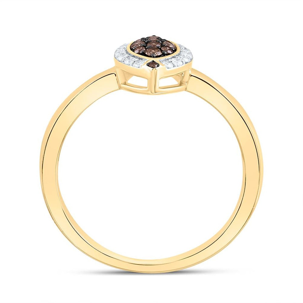 Yellow Gold Natural Diamond Cognac Natural Marquise Ring - 1/5 Carat Total Diamond Weight
