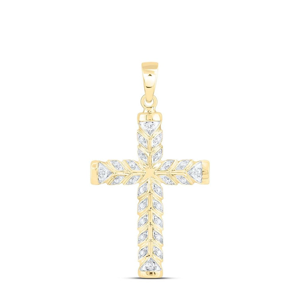 Yellow Gold Natural Diamond Cross Pendant - 1/5 Carat Total Diamond Weight
