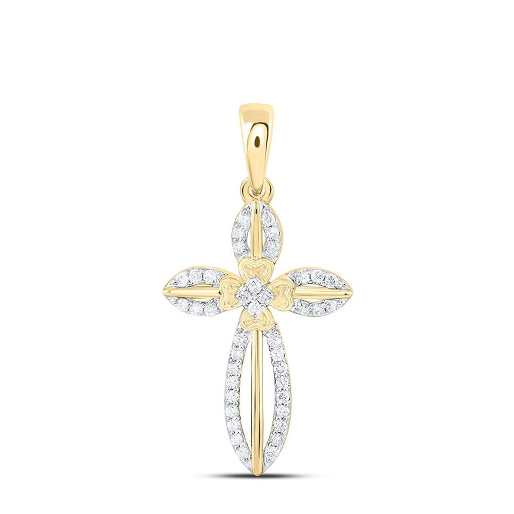 Yellow Gold Natural Diamond Cross Pendant - 1/5 Carat Total Diamond Weight